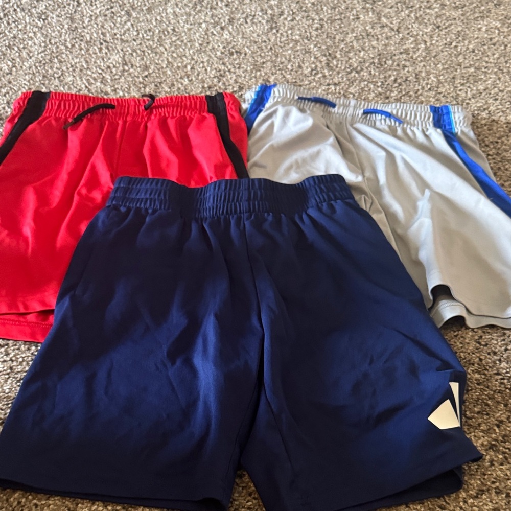 Set of Three Athletic Shorts - Red, Blue, and Gray